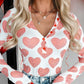 Heart Print Buttoned V Neck Bodysuit