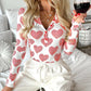 Heart Print Buttoned V Neck Bodysuit