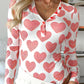 Heart Print Buttoned V Neck Bodysuit