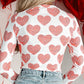 Heart Print Buttoned V Neck Bodysuit