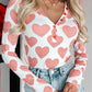 Heart Print Buttoned V Neck Bodysuit