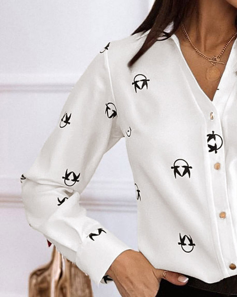 Graphic Print Long Sleeve Button Front Shirt