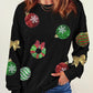 Christmas Wreath Bowknot Pattern Contrast Sequin Sweatshirt