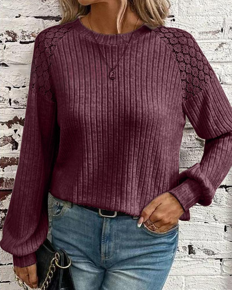 Eyelet Embroidery Long Sleeve Top