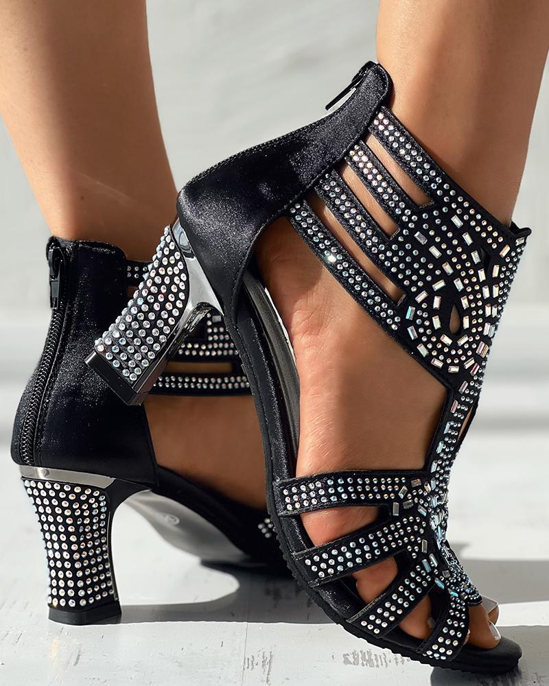 Hollow Out Rhinestone Decor Dance Heels