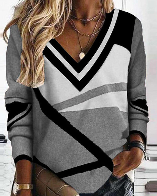 Colorblock Geometric Print Long Sleeve Sweatshirt