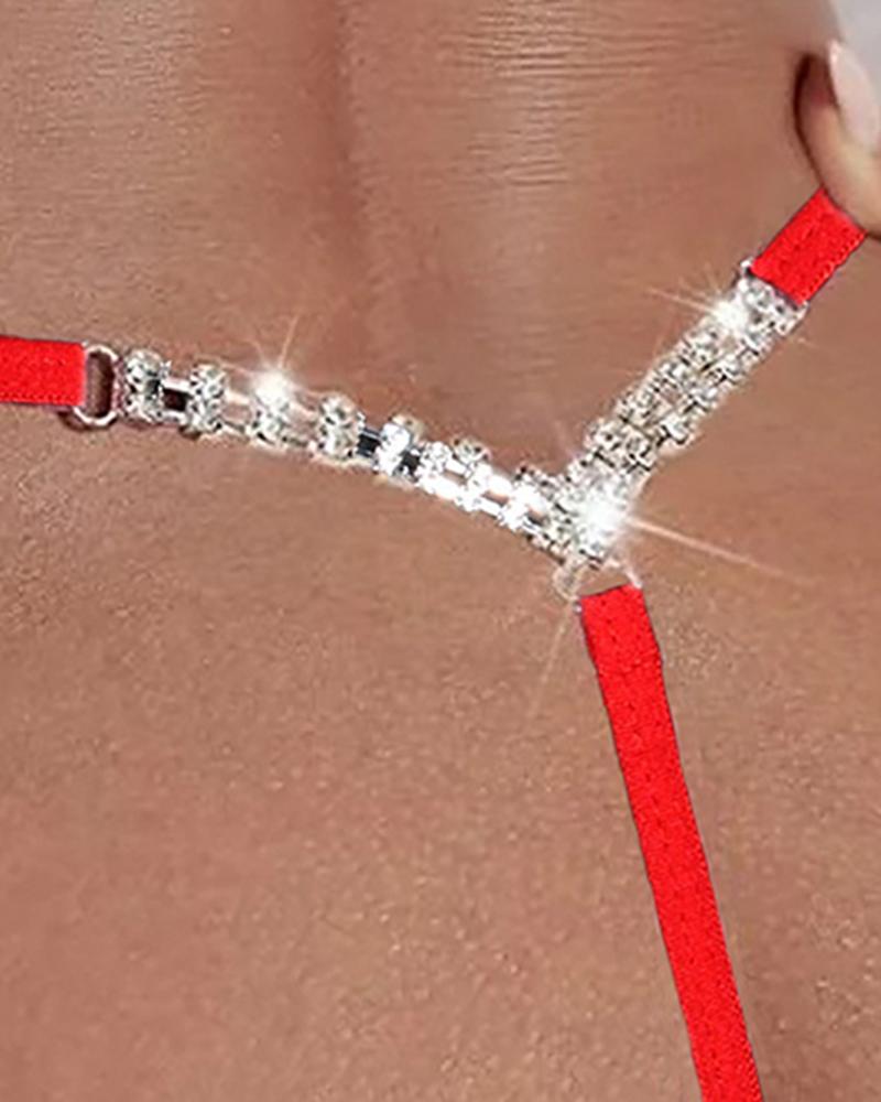 1pc Rhinestone Chain Decor Thong Panty