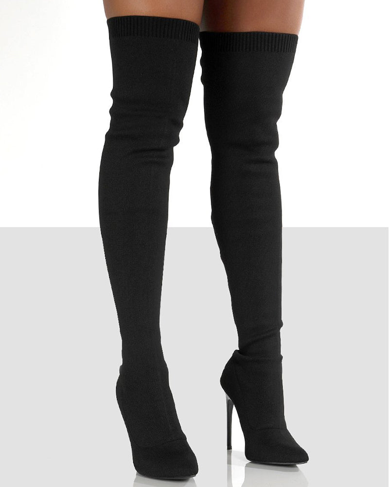 Point Toe Knit Over The Knee Boots