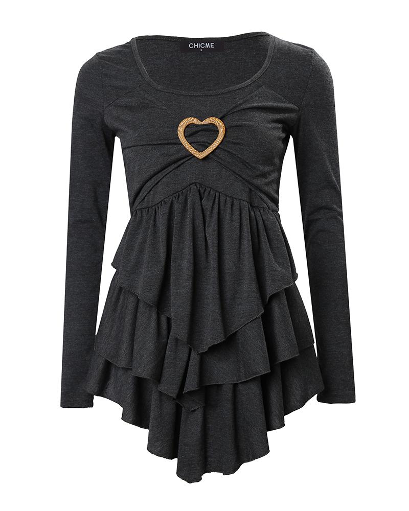 Heart Ring Decor Layered Ruffle Hem Top