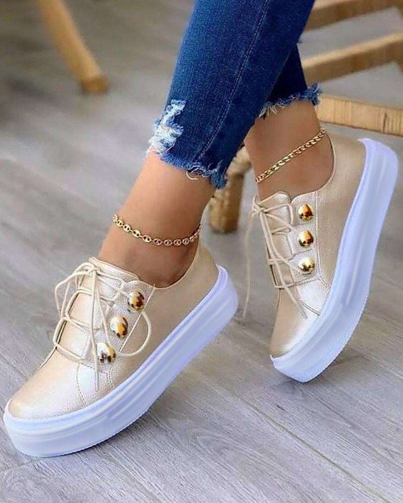 Button Decor Lace up Sneakers