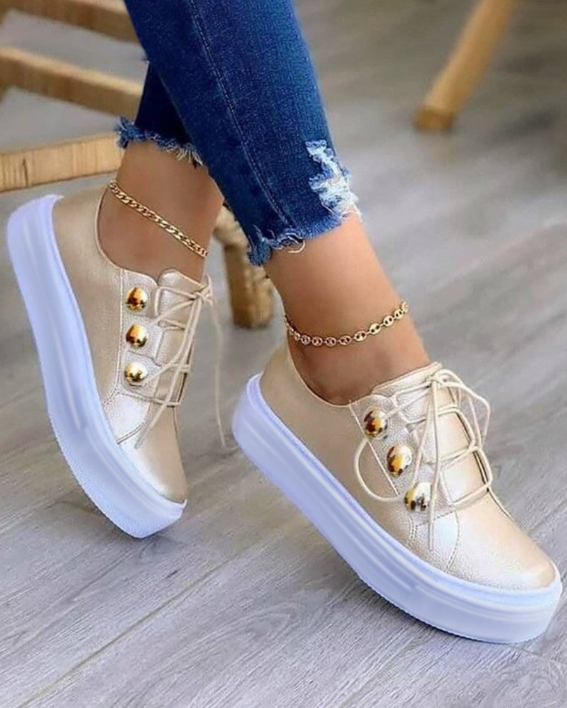 Button Decor Lace up Sneakers