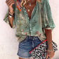 Floral Tribal Print Buttoned Lantern Sleeve Top