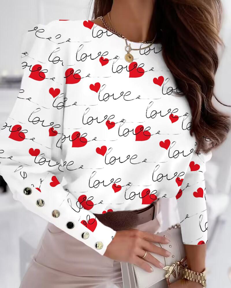 Colorblock Heart Love Print Buttoned Top