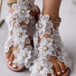 Toe Ring Flower Design Flat Sandals