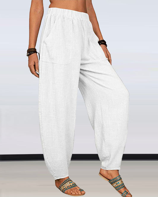 Pocket Detail Elastic Waist Casual Pants