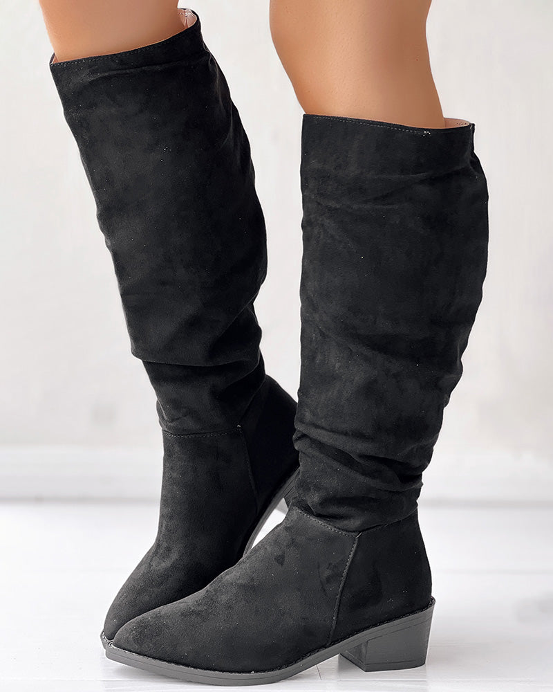 Velvet Ruched Point Toe Long Boots