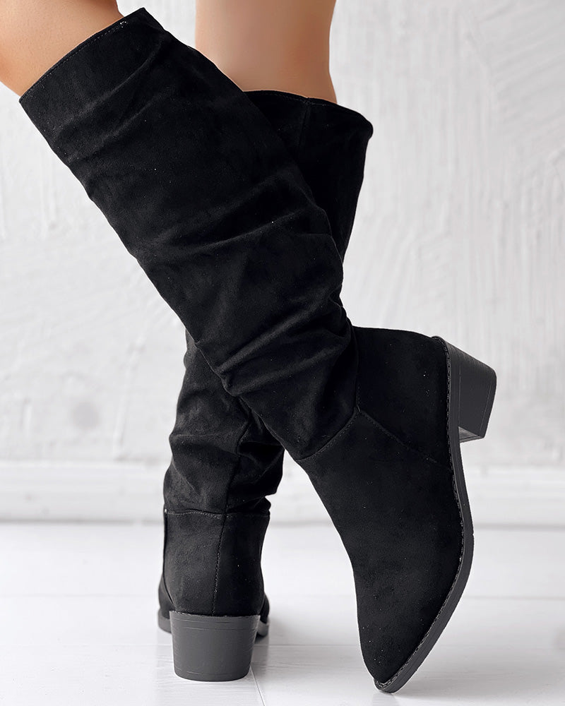 Velvet Ruched Point Toe Long Boots