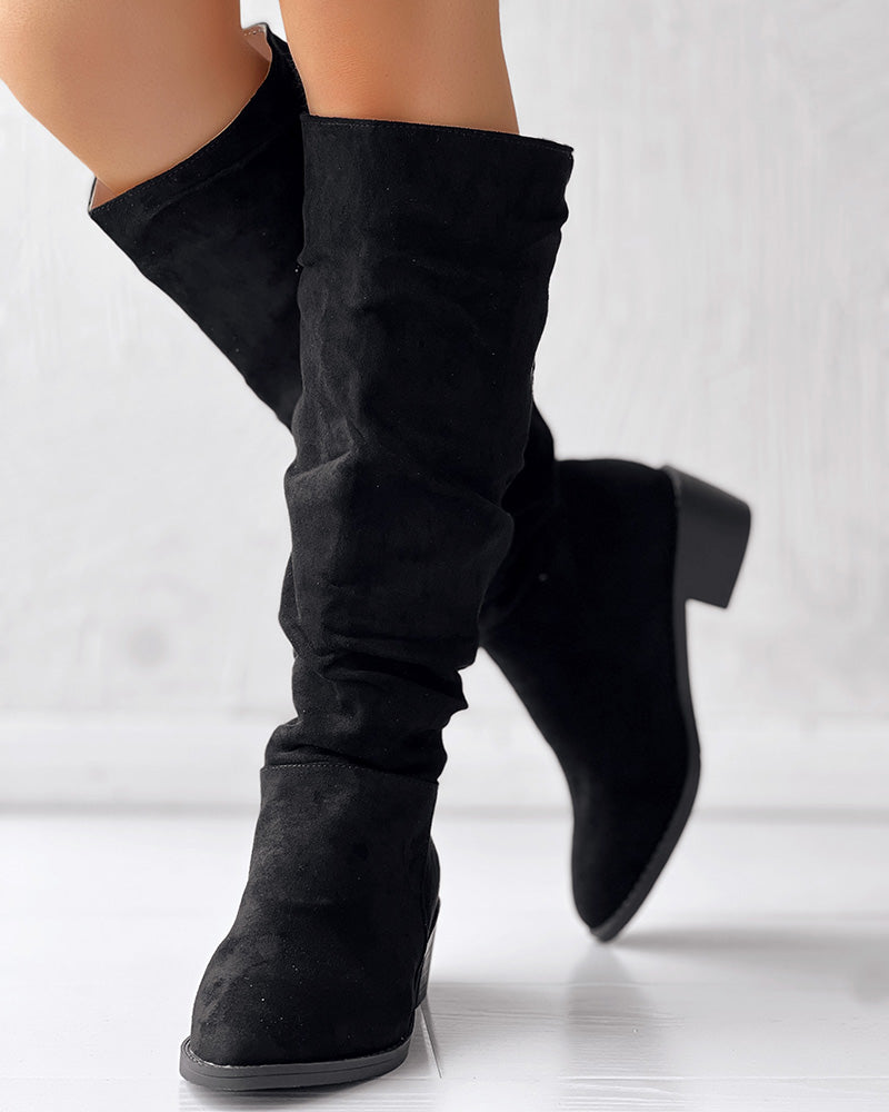 Velvet Ruched Point Toe Long Boots