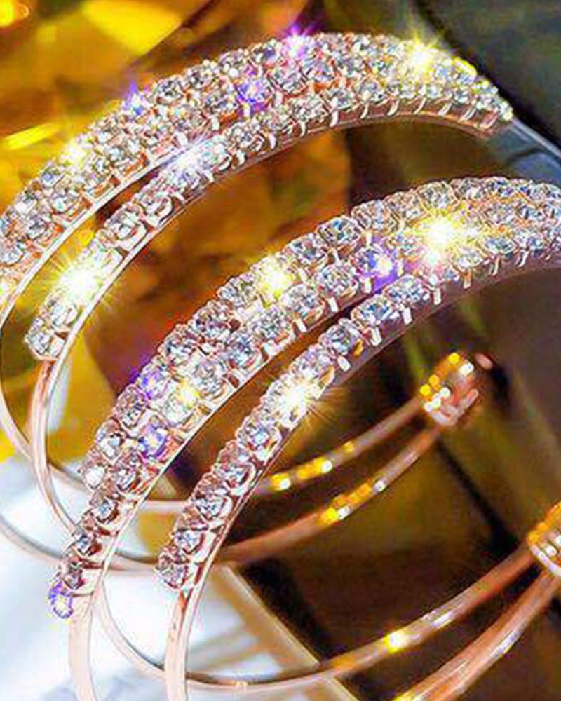 1Pair Sparkling Rhinestone Decor Hoop Earrings