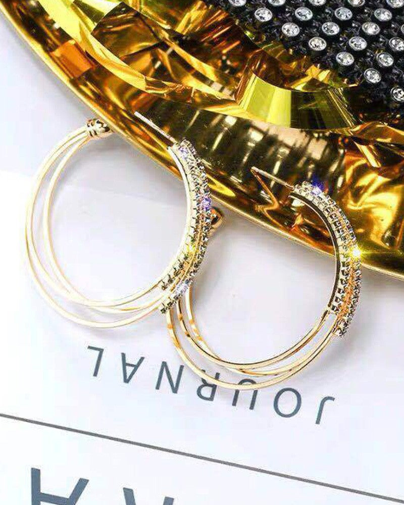 1Pair Sparkling Rhinestone Decor Hoop Earrings