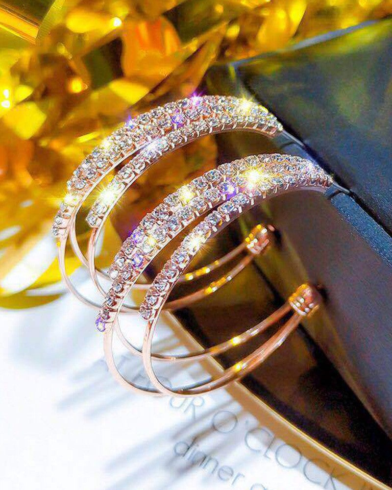 1Pair Sparkling Rhinestone Decor Hoop Earrings