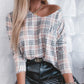 Plaid Print V Neck Long Sleeve Top