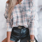 Plaid Print V Neck Long Sleeve Top