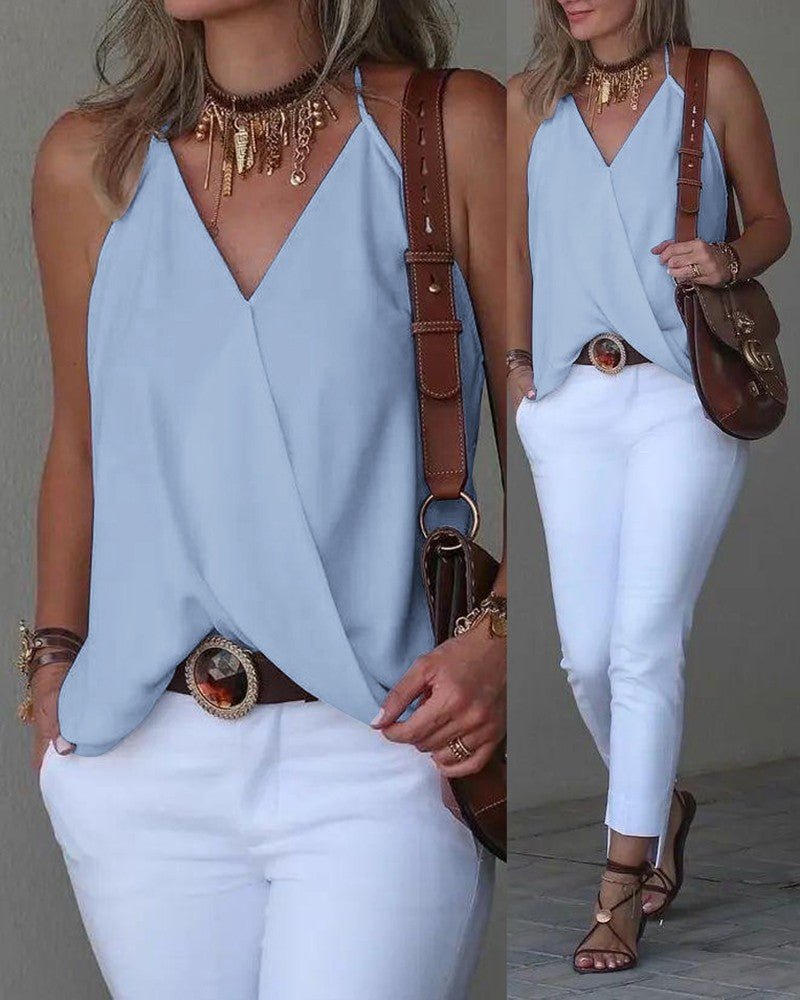 Halter Sleeveless Wrap Tank Top