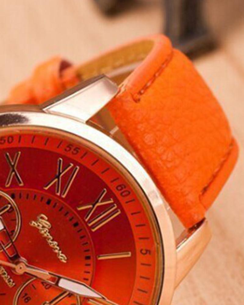 1pc Leather Band Quartz Watch