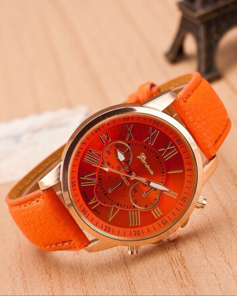 1pc Leather Band Quartz Watch