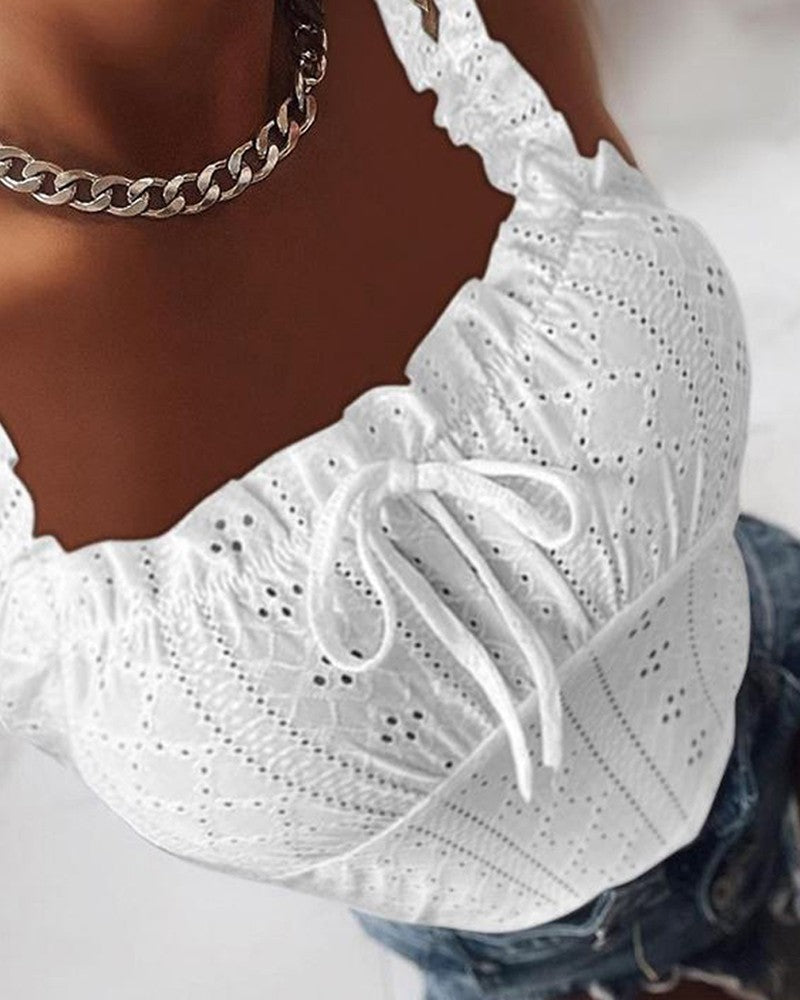 Eyelet Embroidery Frill Hem Tank Top