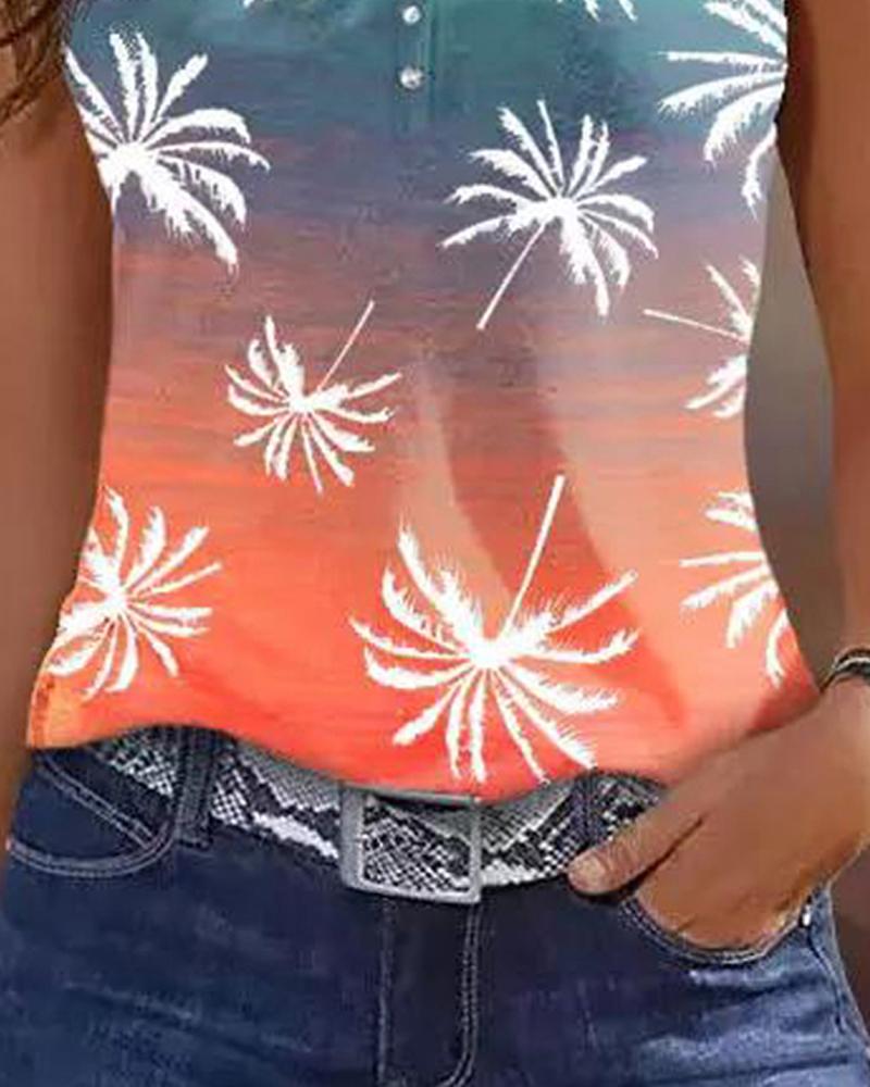 Coconut Tree Ombre Print Casual Tank Top