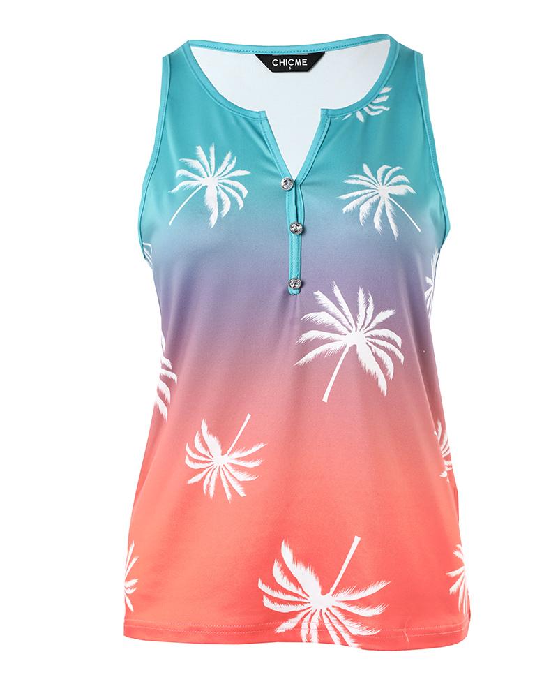 Coconut Tree Ombre Print Casual Tank Top