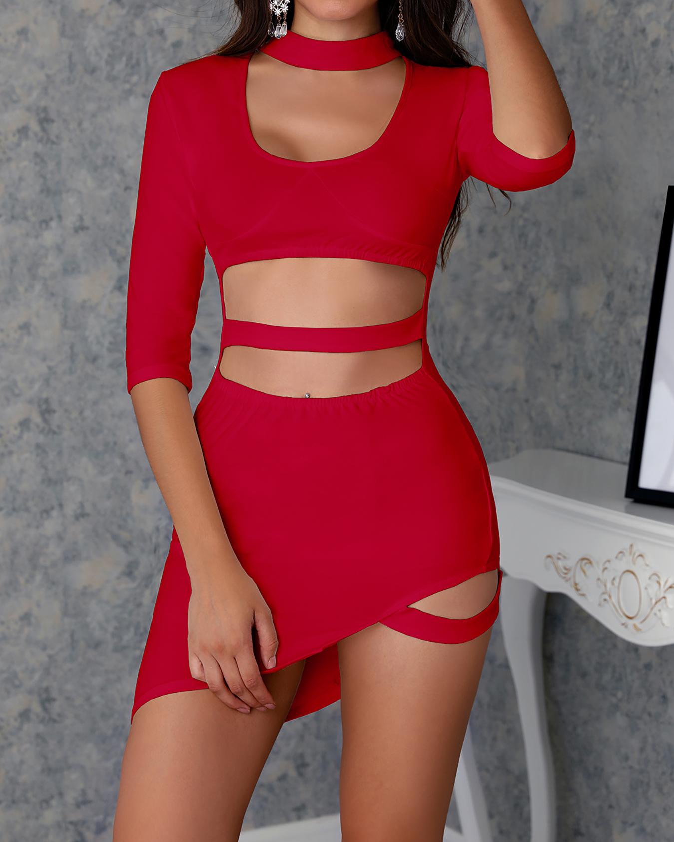 Choker Cut Out Irregular Bodycon Dress