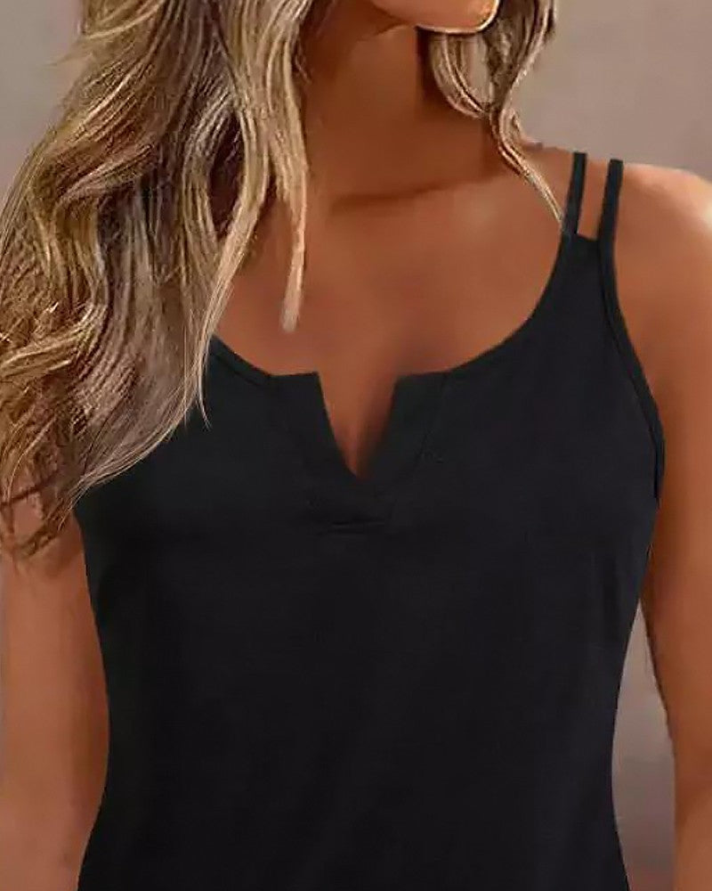 Notch Neck Double Strap Tank Top