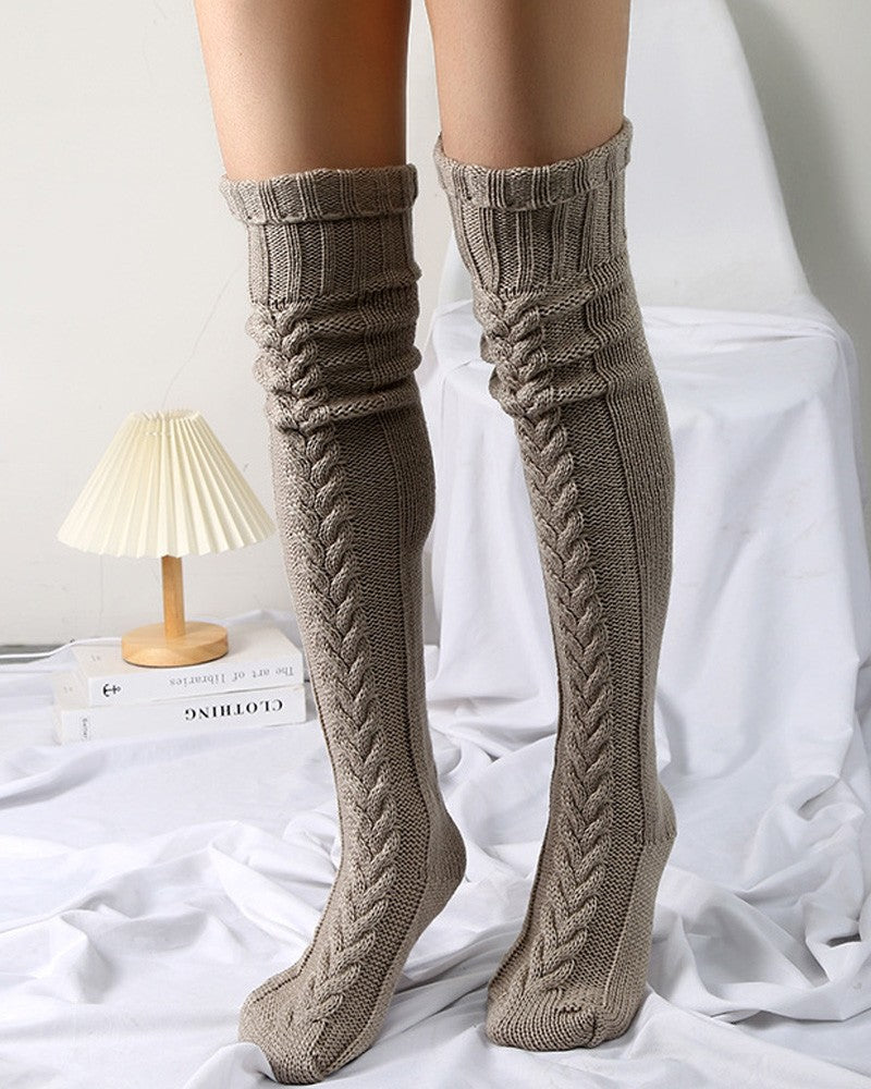 1Pair Thigh High Cable Knit Leg Warmers Winter Warm Long Boot Socks