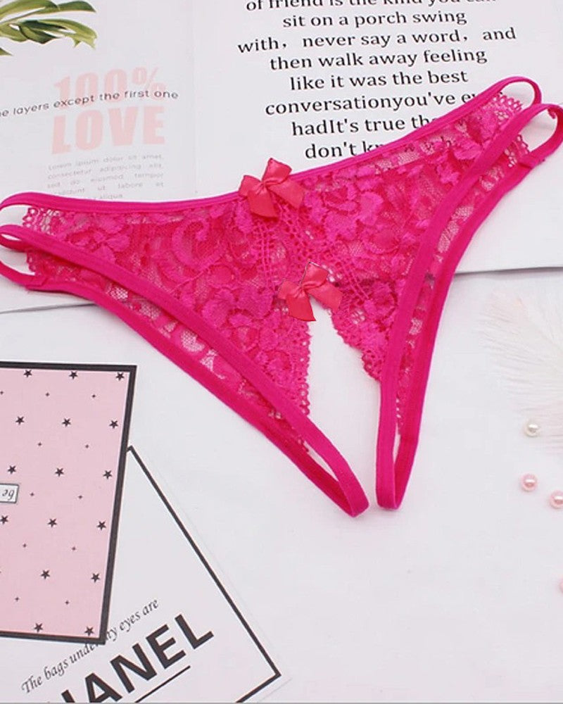 Cutout Crochet Lace Bowknot Design Crotchless Thong