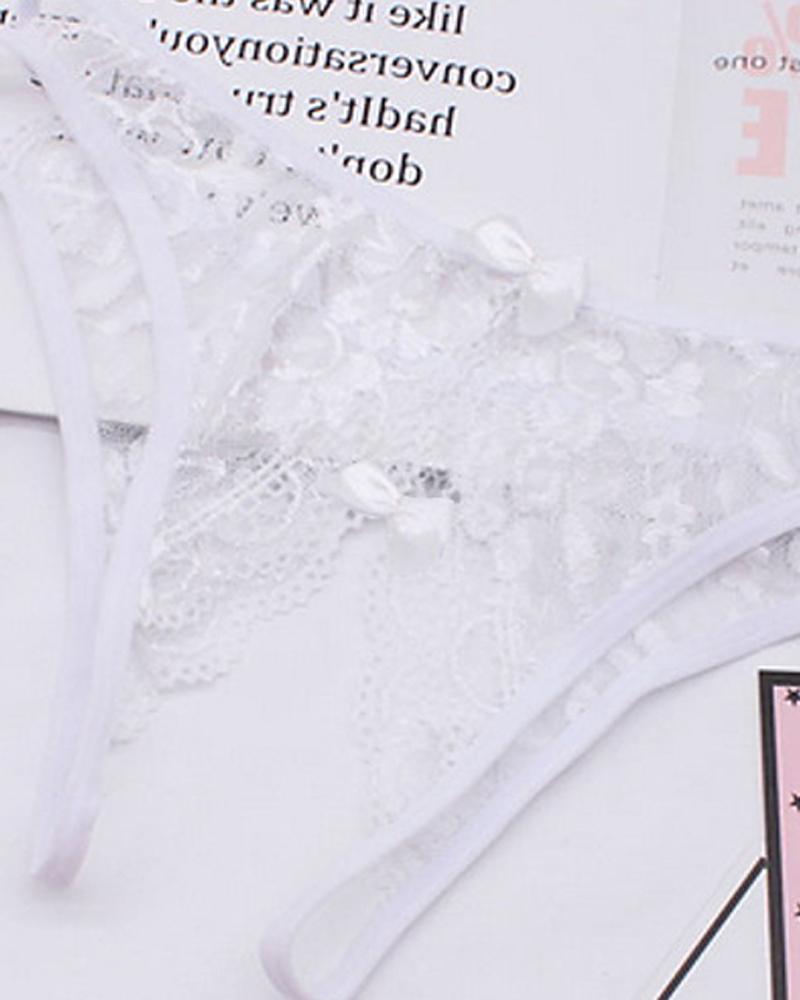 Cutout Crochet Lace Bowknot Design Crotchless Thong