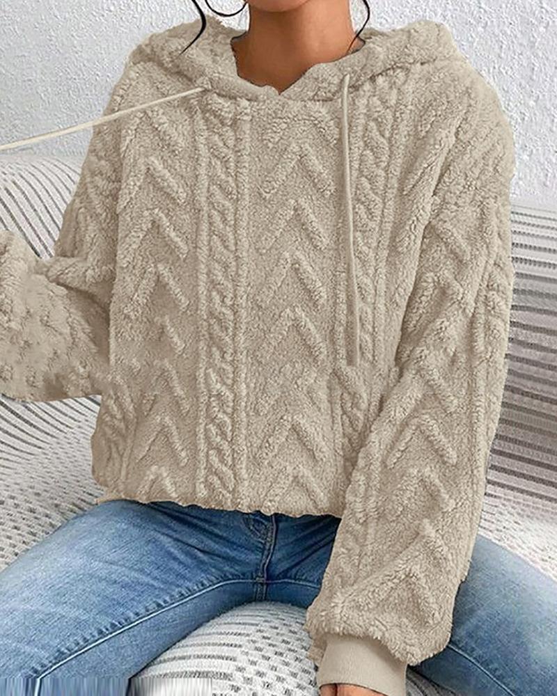 Fuzzy Cable Textured Casual Hoodie