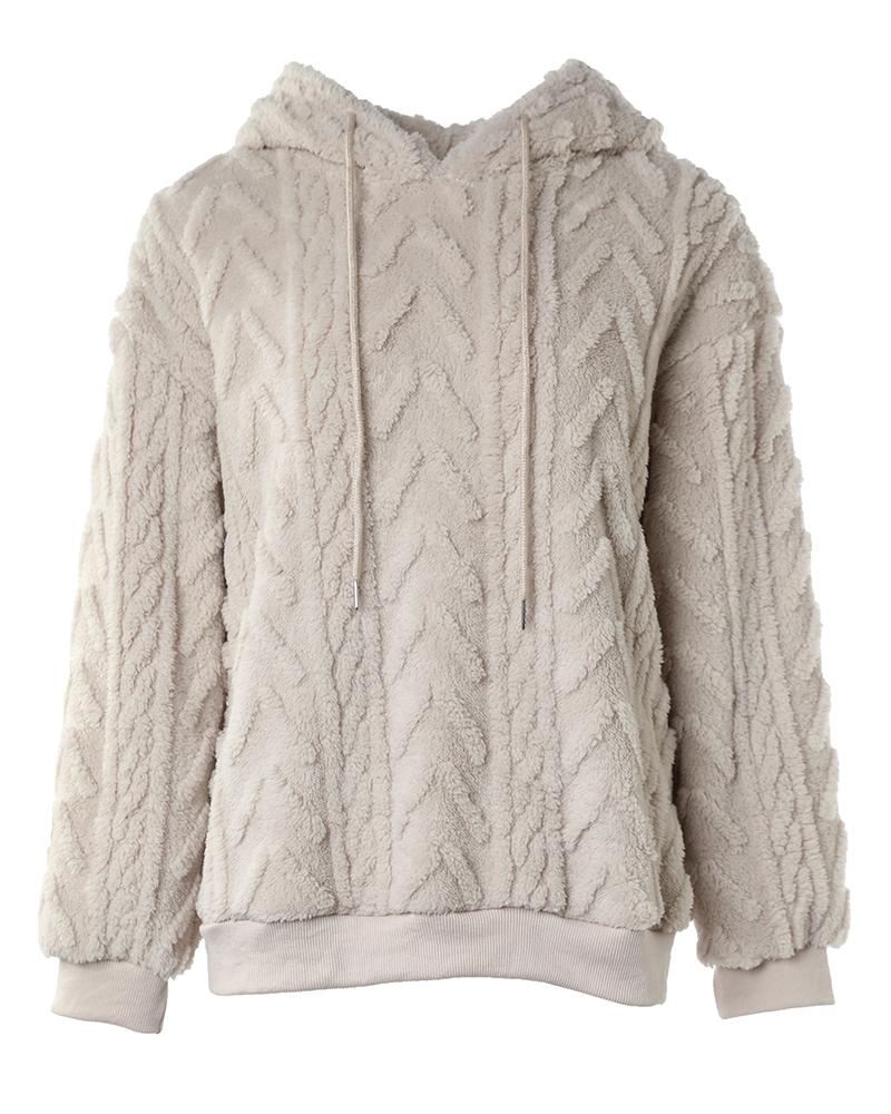 Fuzzy Cable Textured Casual Hoodie