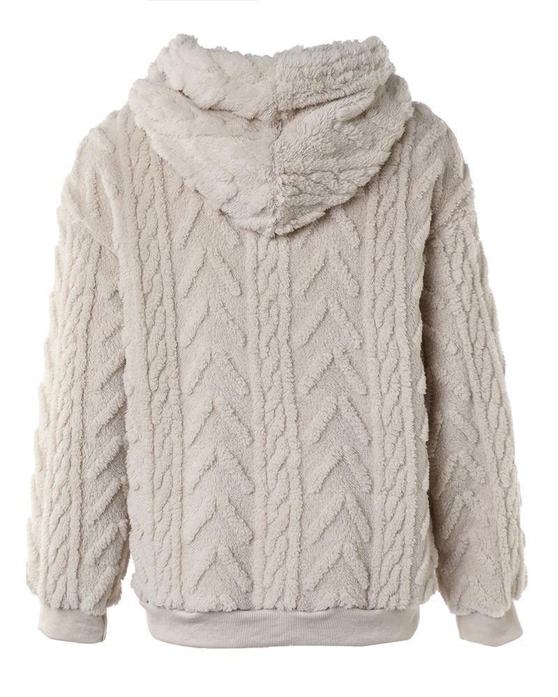 Fuzzy Cable Textured Casual Hoodie