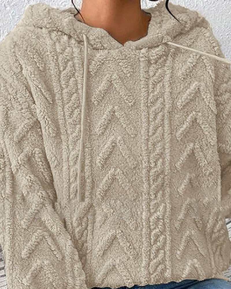 Fuzzy Cable Textured Casual Hoodie