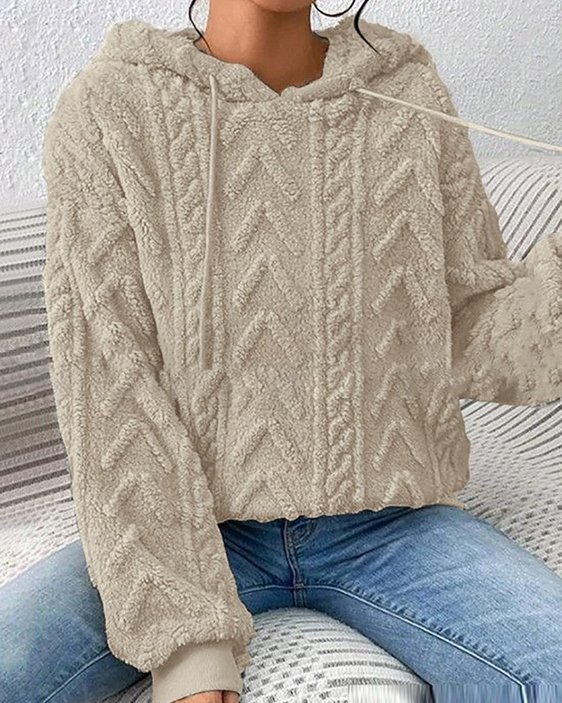 Fuzzy Cable Textured Casual Hoodie