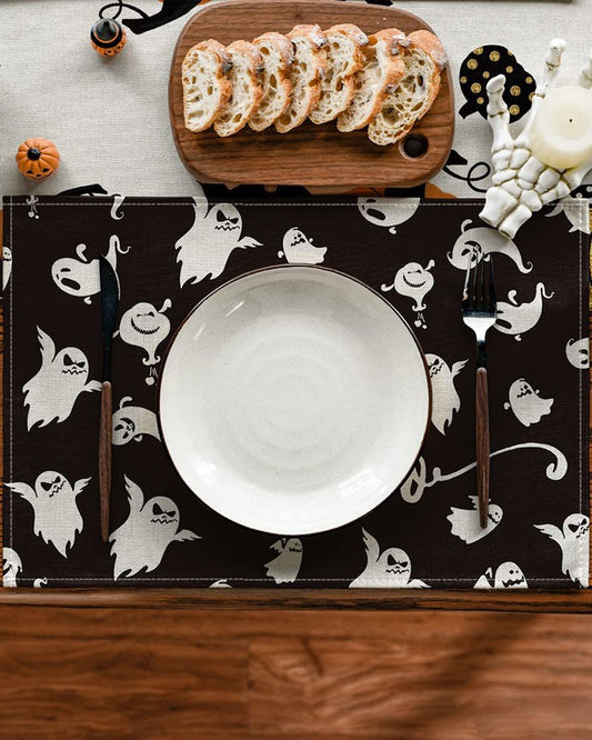 4PCS/Set Halloween Placemats Ghost Pumpkin Silhouette Tree Crows Graphic Print Dining Decorations Party Supplies