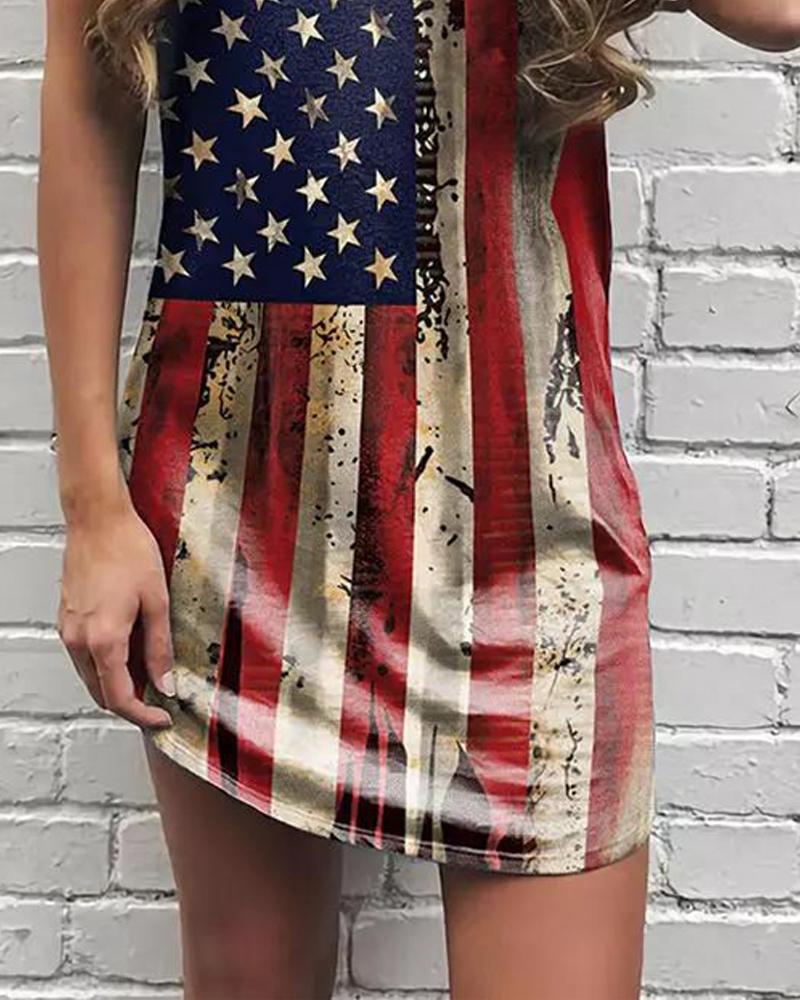 American Flag Print Sleeveless Casual Dress