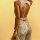 Glitter Round Neck Sleeveless Backless Sequins Jumpsuit