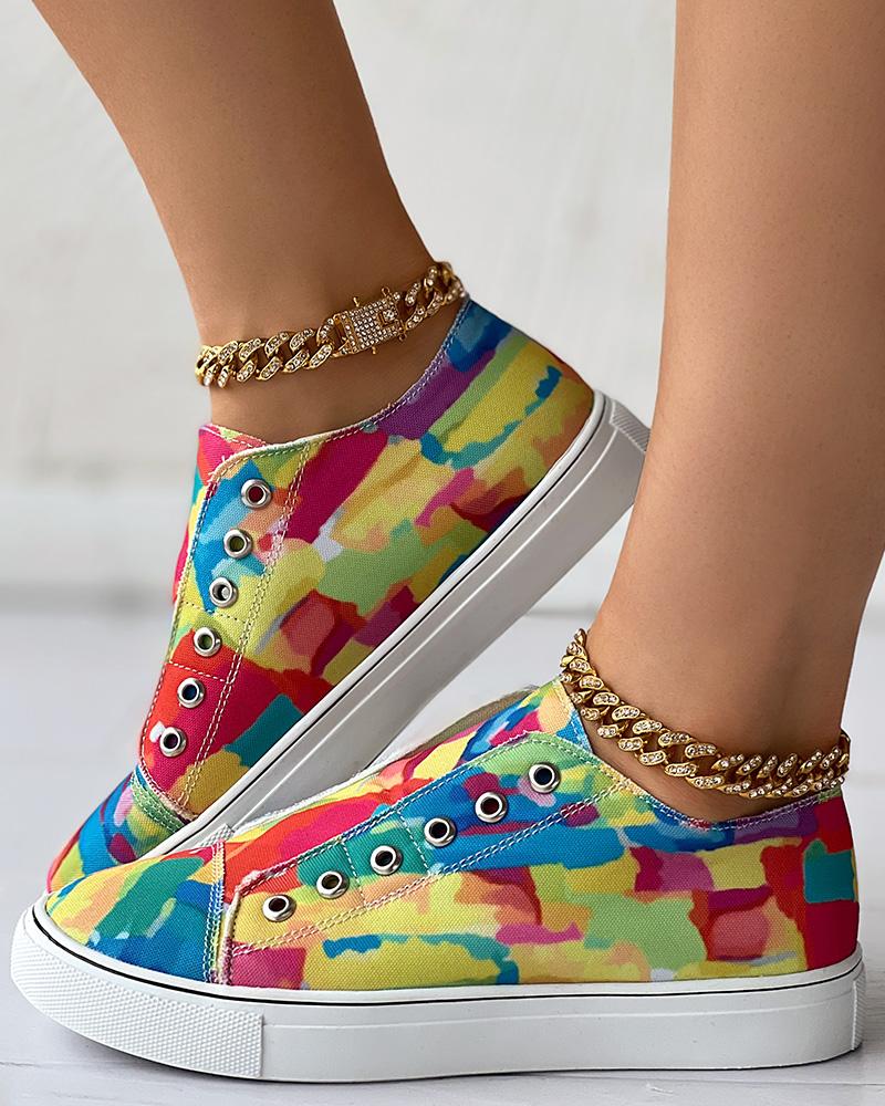 Melting Colors All Over Print Eyelet Canvas Sneakers