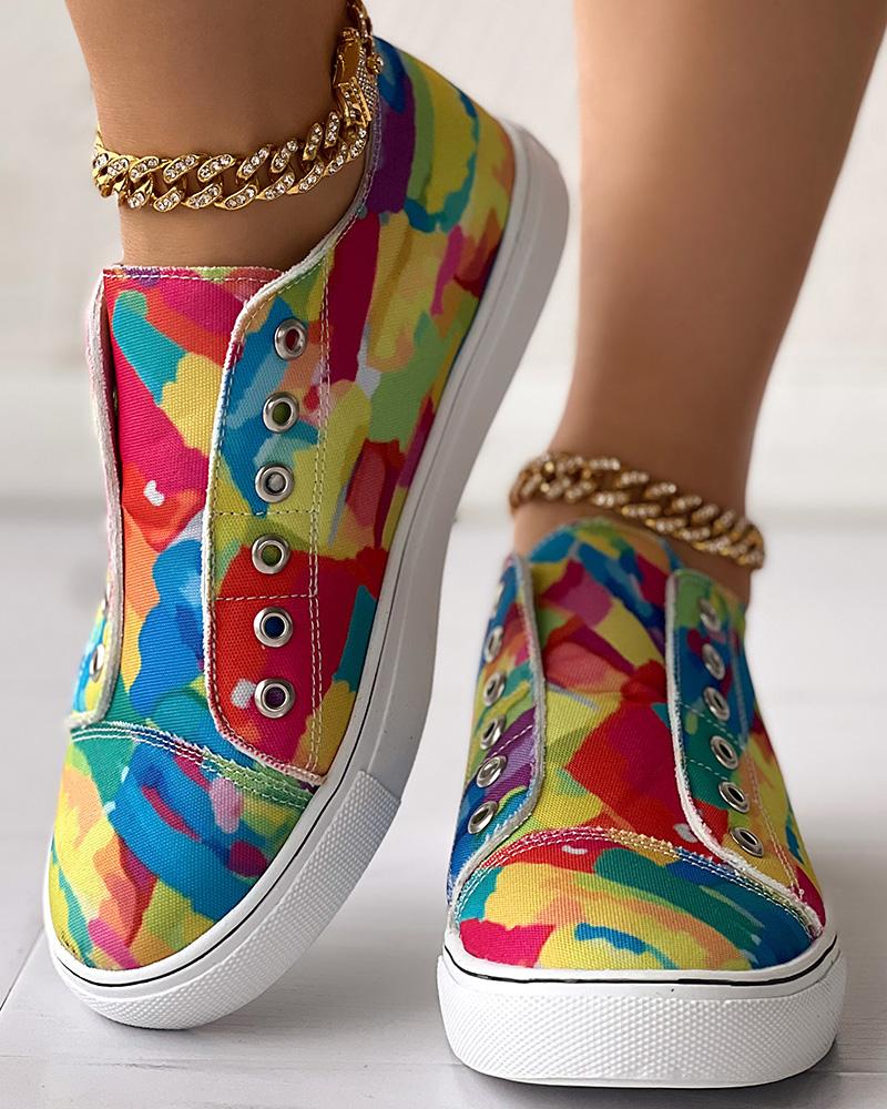 Melting Colors All Over Print Eyelet Canvas Sneakers