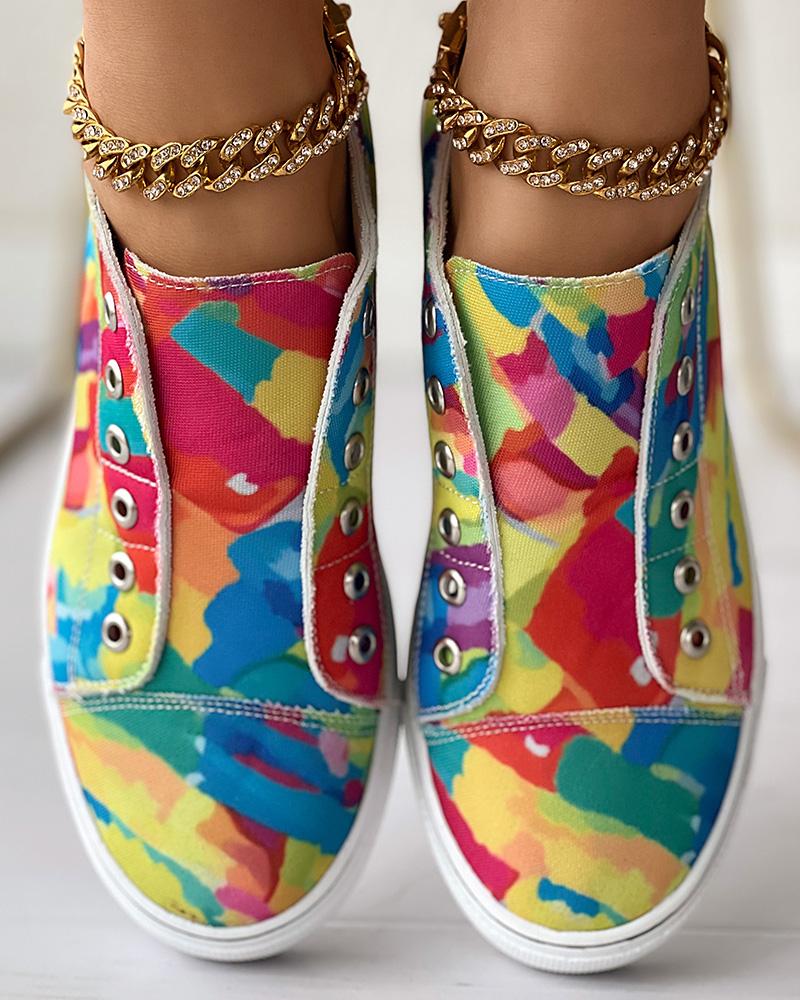 Melting Colors All Over Print Eyelet Canvas Sneakers