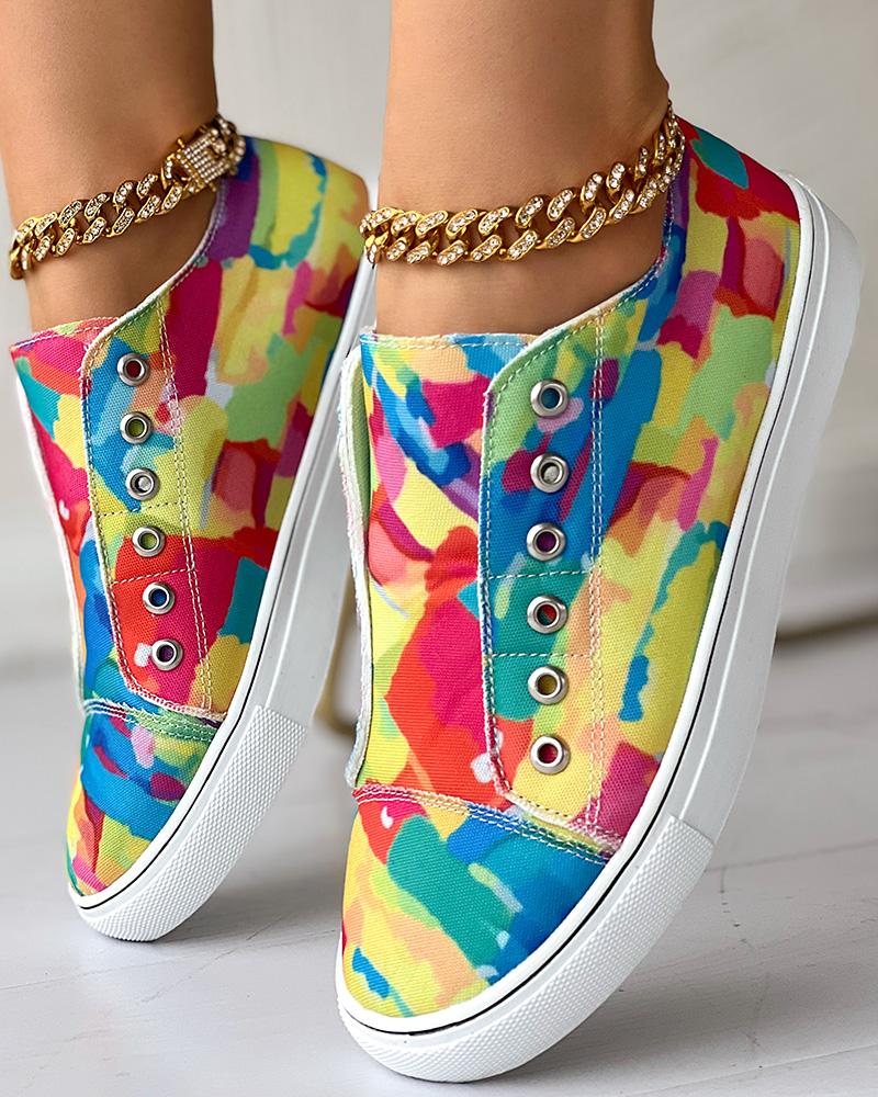 Melting Colors All Over Print Eyelet Canvas Sneakers